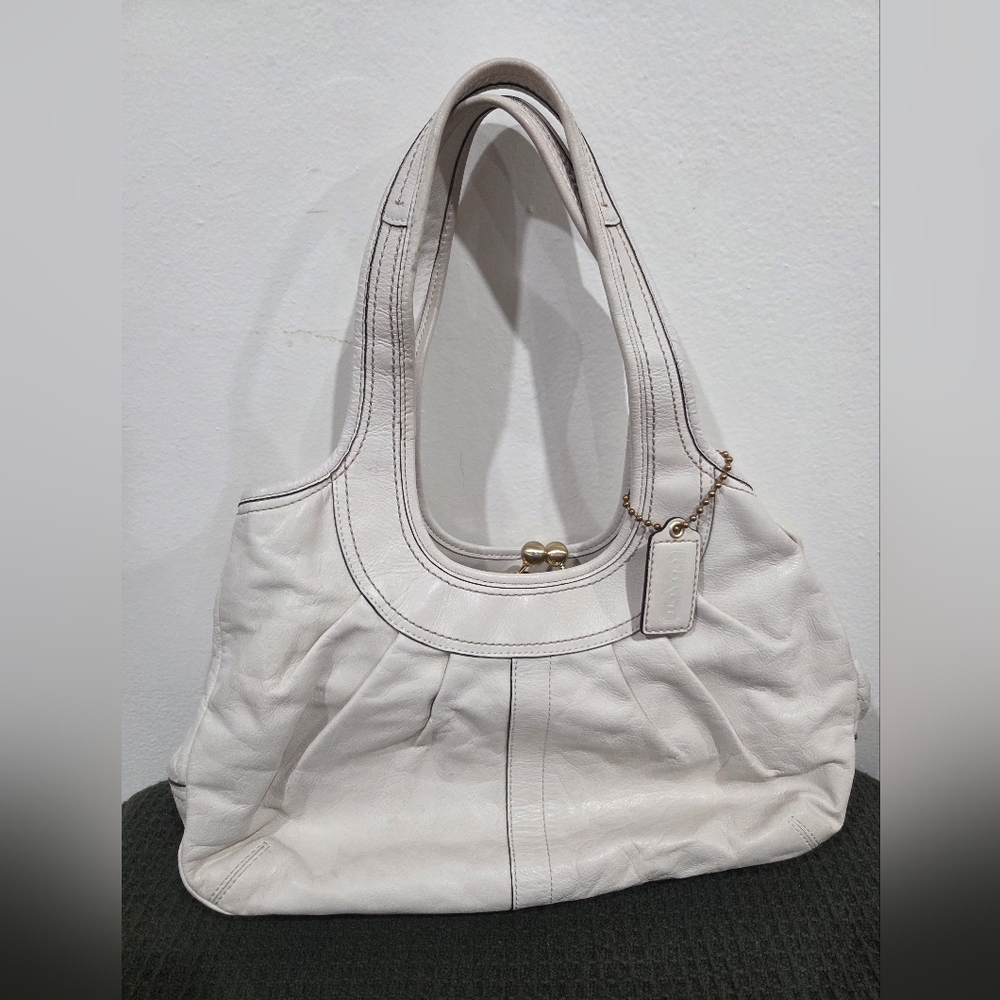 COACH Ergo Pleated Leather Ecru Ivory Shoulder Bag